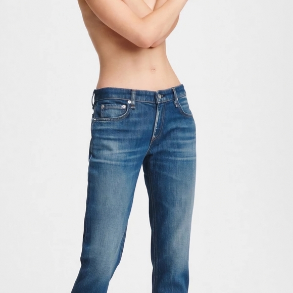 Rag & Bone DRE Low-Rise Boyfriend Raw Hem Acid Wash Blue Women Jeans Sz 27 - Picture 3 of 17